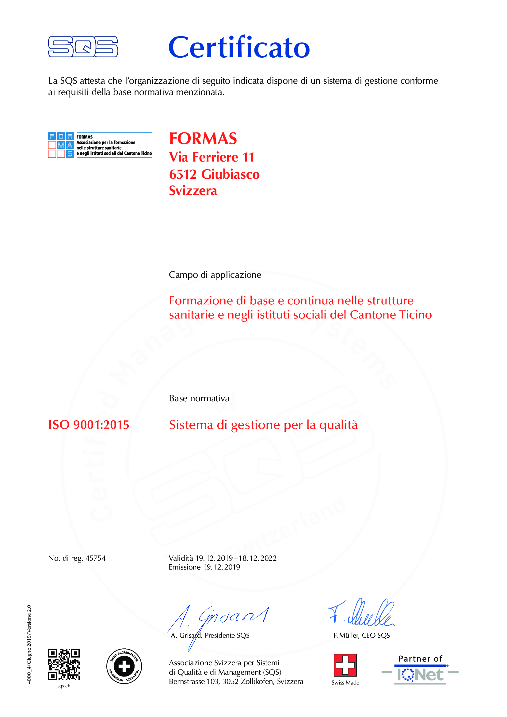Certificato ISO90012015 2